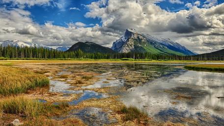 Serene Vermilion Lakes Reflection at Banff National Park wallpaper
