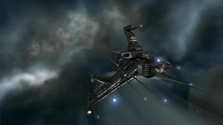 Futuristic Spaceship Gliding Through Cosmic Realms wallpaper