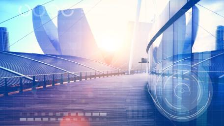 Futuristic Cityscape with Digital Overlay wallpaper