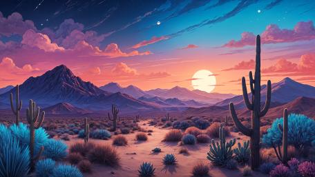 Desert Sunset Dreamscape Art wallpaper