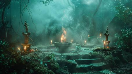 Mystical Ritual Site in Haunted Forest wallpaper