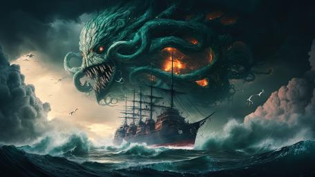 Maritime Menace Erupts from the Deep wallpaper