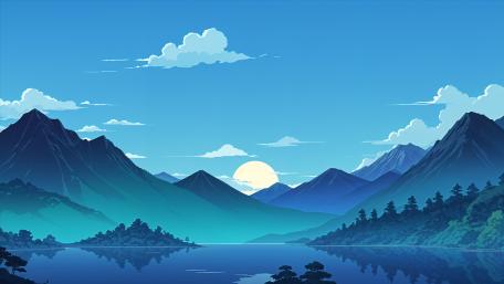 Minimalistic Sunrise Fantasy Scene wallpaper