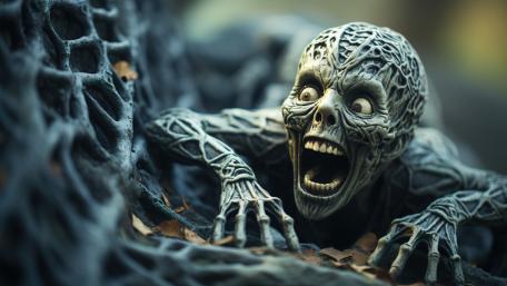 Eerie Skull-Faced Creature Emerging from Shadows wallpaper