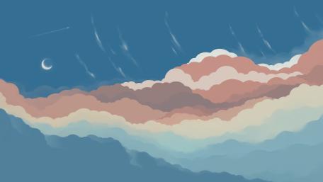 Ethereal Anime Sky with Crescent Moon wallpaper