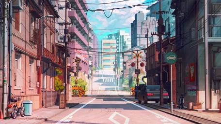 Serene Anime Street Scene wallpaper