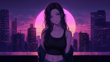 Midnight Cityscape and Mystical Beauty wallpaper