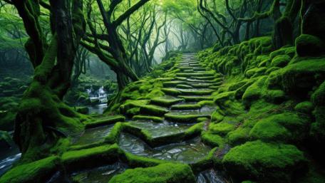 Enchanted Stone Pathway through Lush Forest wallpaper