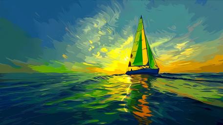 Sailing into the Sunset in Vibrant Colors wallpaper