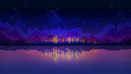 Pixelated Dreamscape City Reflections wallpaper