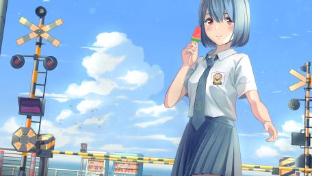 Summer Day Treat with Anime Schoolgirl wallpaper
