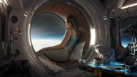 Contemplating the Cosmos from a Space Window wallpaper