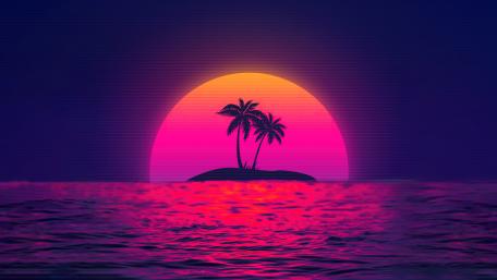 Neon Island Sunset Magic wallpaper