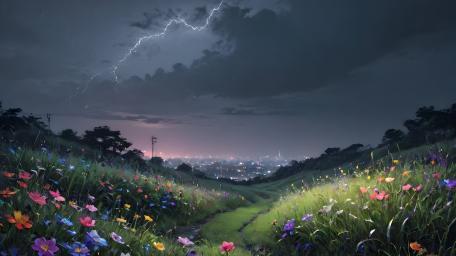 Electrifying Anime Nightscape wallpaper