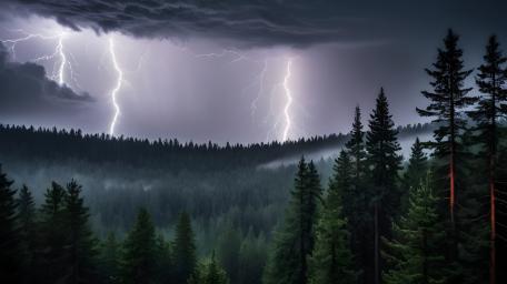 Thunderstorm Over Forested Wilderness wallpaper
