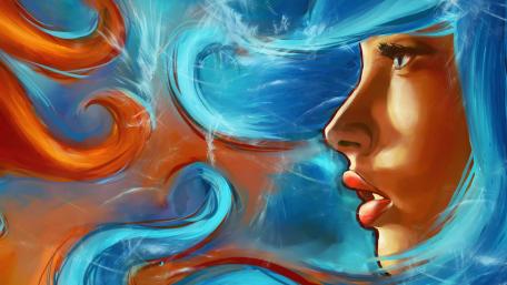 Ethereal Beauty with Blue Hair and Vibrant Colors wallpaper