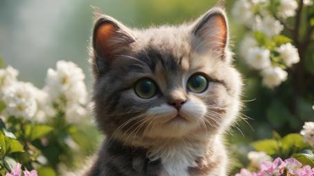 Big-Eyed Kitten in Garden wallpaper
