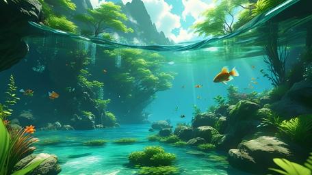 Underwater Paradise with Golden Fish Magic wallpaper