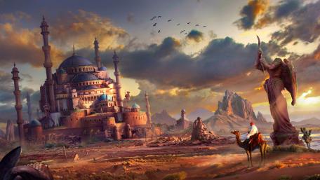 Mystical Arabian Desert Cityscape wallpaper