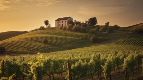 Cottage Among Rolling Hills at Sunset wallpaper
