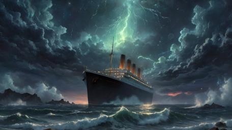 Stormy Seas Adventures: Majestic Ship in Thunderstorm wallpaper