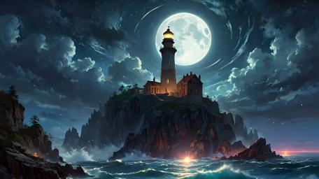 Luminous Beacon Under the Full Moon wallpaper