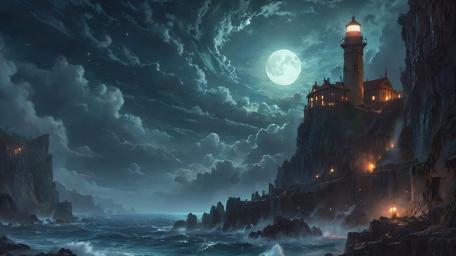 Lighthouse Under the Moonlit Sky wallpaper