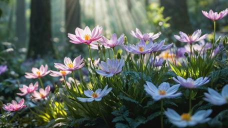 Sunlit Blossoms in an AI-Rendered Forest wallpaper
