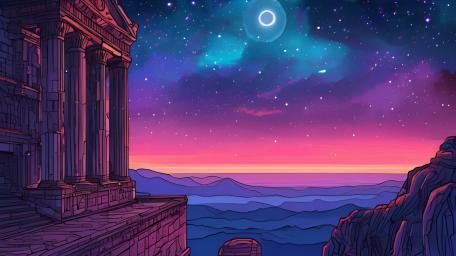 Ancient Ruins Under Enchanted Sky wallpaper