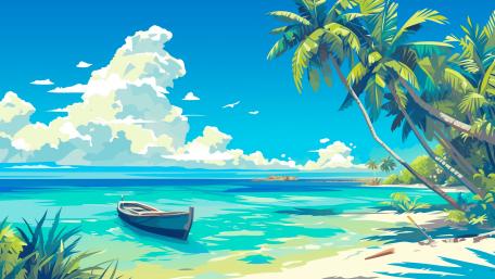 Serene Beachside Escape in Anime Style wallpaper