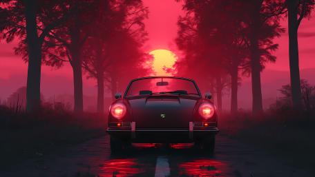 Vintage Porsche at Sunset Road wallpaper