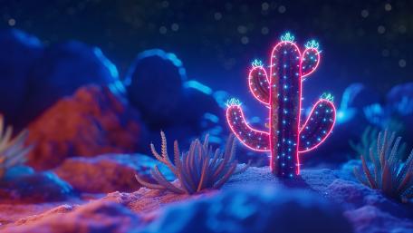 Neon Nighttime Cactus Magic wallpaper