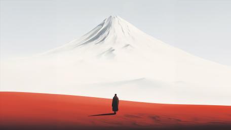 Solitary Wanderer in a Vast Desert Landscape wallpaper