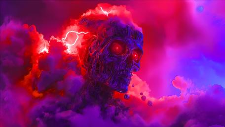 Neon Cyberpunk Nightmare Skeleton wallpaper