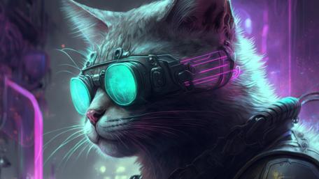 Neon Cyber Cat Adventure wallpaper