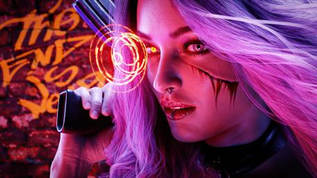 Cyberpunk Warrior with Neon Exosight wallpaper