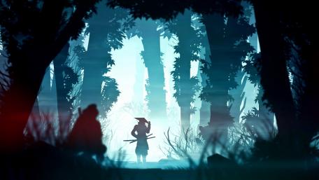 Samurai's Shadow in the Mystical Forest wallpaper