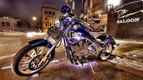Sleek Honda Fury in the City Night Lights wallpaper
