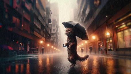 Melancholy Cat in the Rain wallpaper