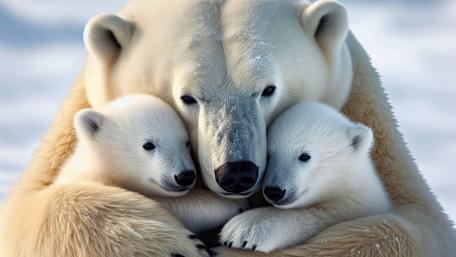 Polar bear mother with cubs wallpaper