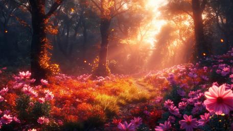 Enchanted Blossom Path at Sunrise wallpaper