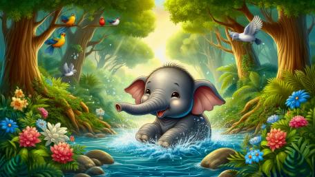 Baby elephant in a river wallpaper