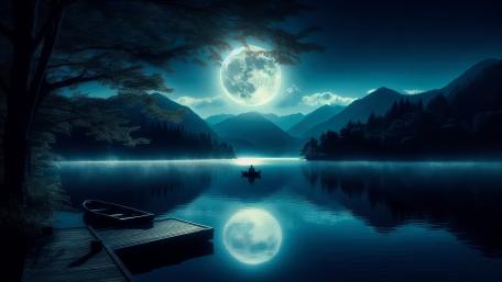 Moon over a lake at night wallpaper