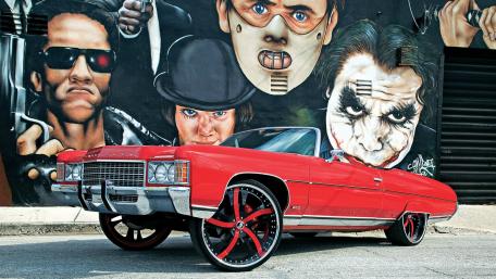 Retro Chevrolet Impala in Urban Art Scene wallpaper