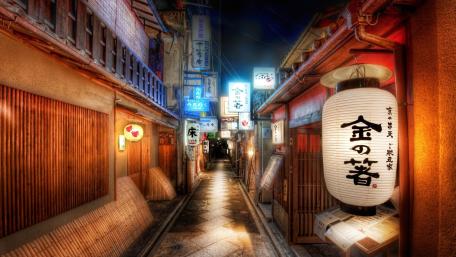 Neon-lit Japanese Alley at Night wallpaper