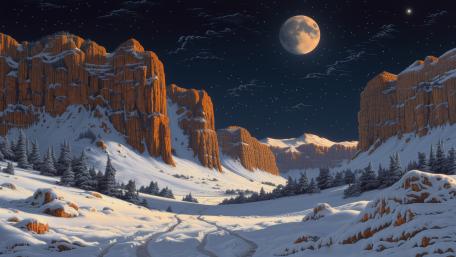 Winter-Eclipsed Canyons under Full Moonlight wallpaper