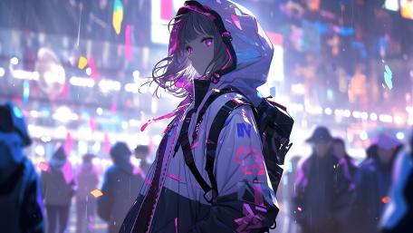 City Lights and Purple Eyes Anime wallpaper