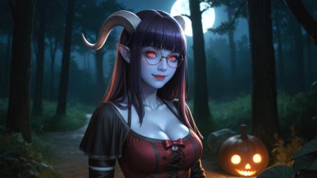 Enchanted Halloween Night with Anime Girl wallpaper