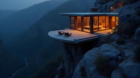 Modern Luxury Cliff House in Scenic Landscape wallpaper