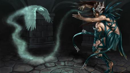 Ghostly Summoning Ritual in Mystical Cavern wallpaper